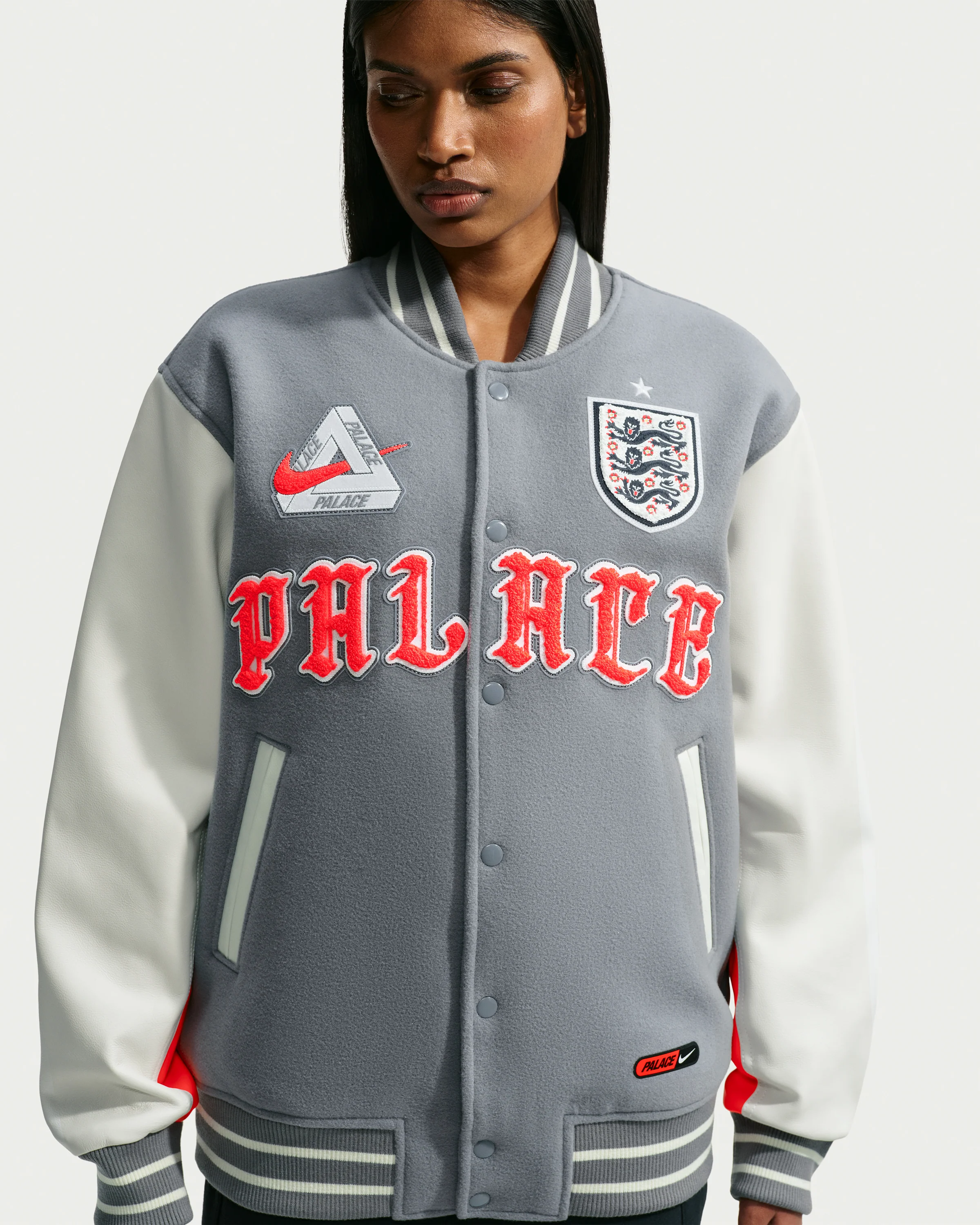 NIKE X PALACE ENG VARSITY JACKET - PEWTER GREY - Image 3